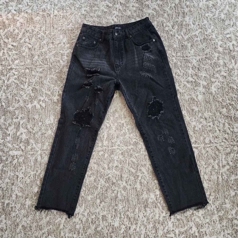 NASTY GAL HIGH WAISTED DISTRESSED BOYFRIEND JEANS -SIZE 12